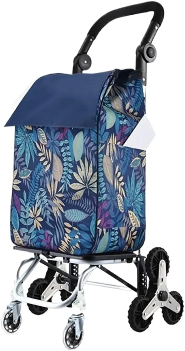 Folding Shopping Cart, Foldable Detachable 6 Rubber Wheels 2 Swivel Casters Shockproof Climbing Stair Heavy Duty Trolley Bag Grocery Utility Carts(Blue)