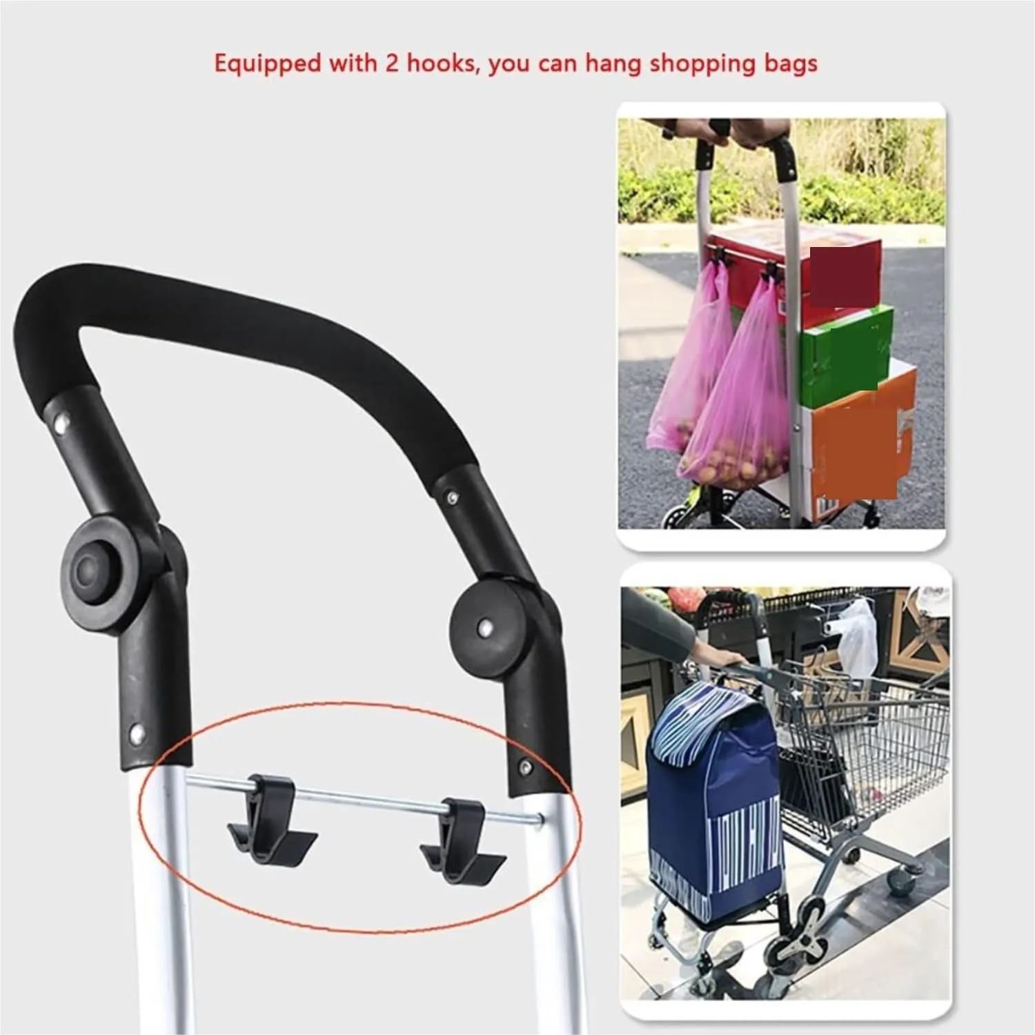 Folding Shopping Cart, Foldable Detachable 6 Rubber Wheels 2 Swivel Casters Shockproof Climbing Stair Heavy Duty Trolley Bag Grocery Utility Carts(Blue)