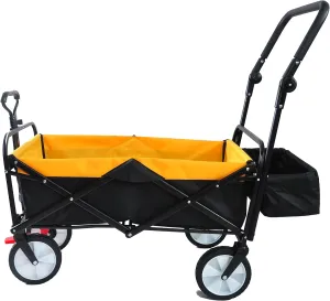 Folding Wagon Collapsible Outdoor Utility Wagon, Heavy Duty Folding GPortable Hand Cart, Drink Holder, Adjustable Handles
