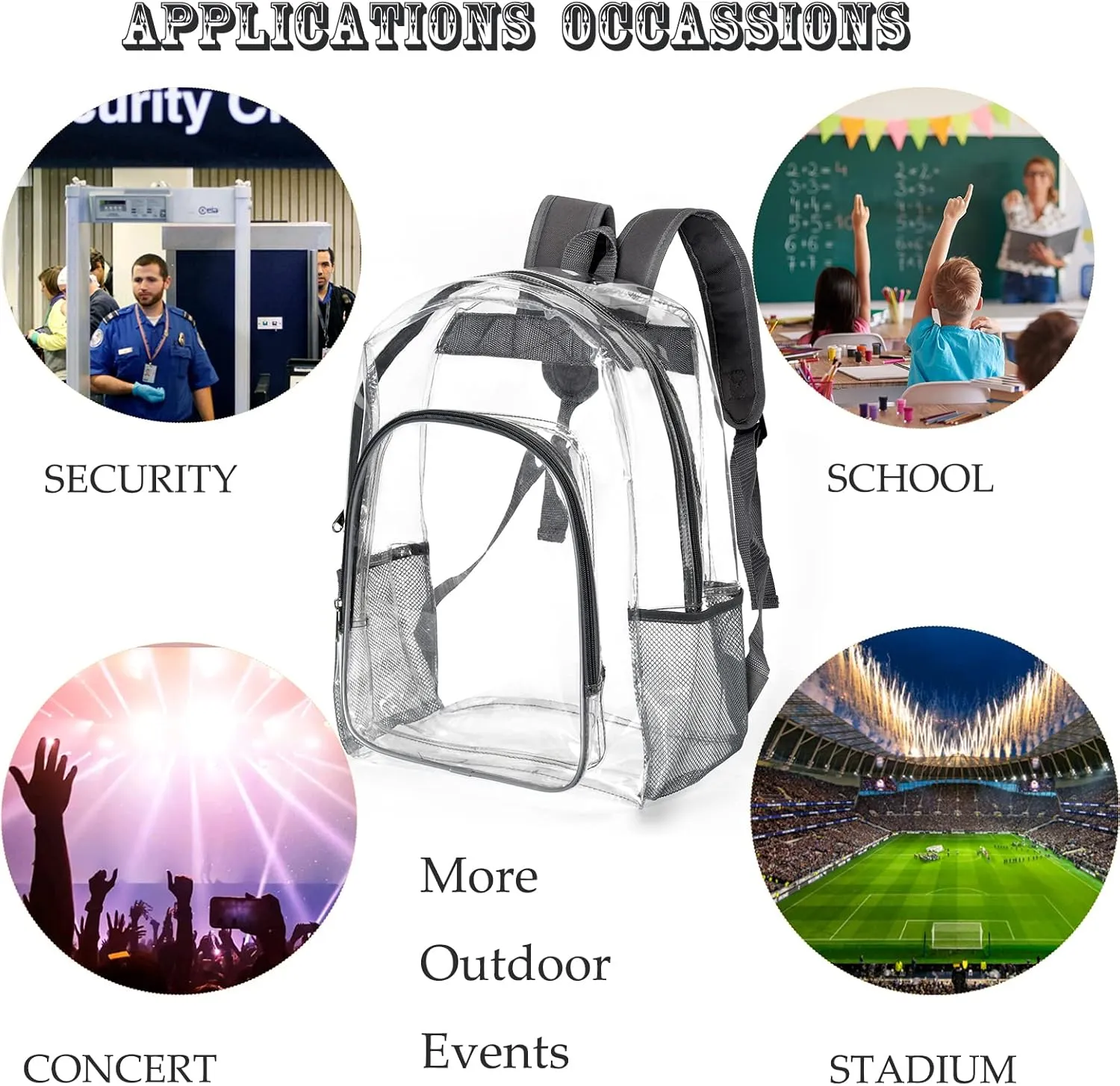 Fomaris Clear Backpack Heavy Duty See Through Plastic Clear Backpacks for Warehouse School Work Travel College (Gray)