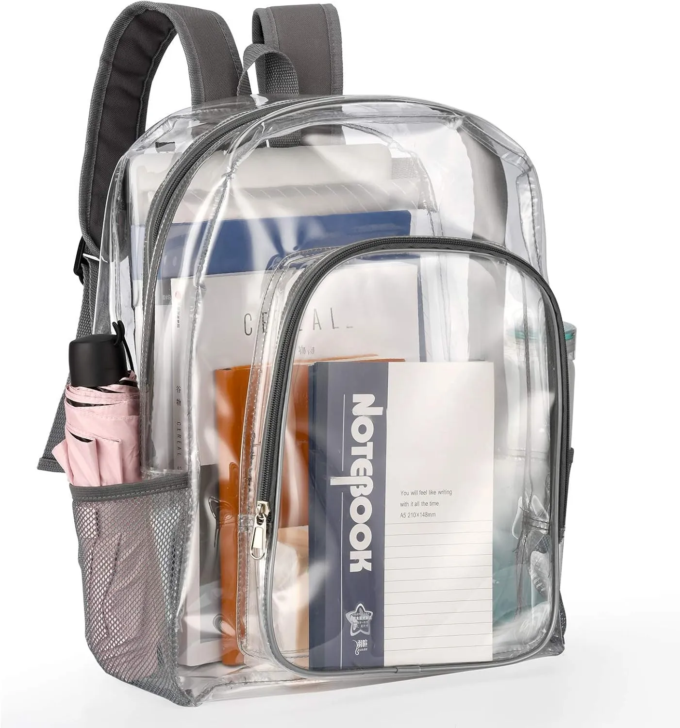 Fomaris Clear Backpack Heavy Duty See Through Plastic Clear Backpacks for Warehouse School Work Travel College (Gray)