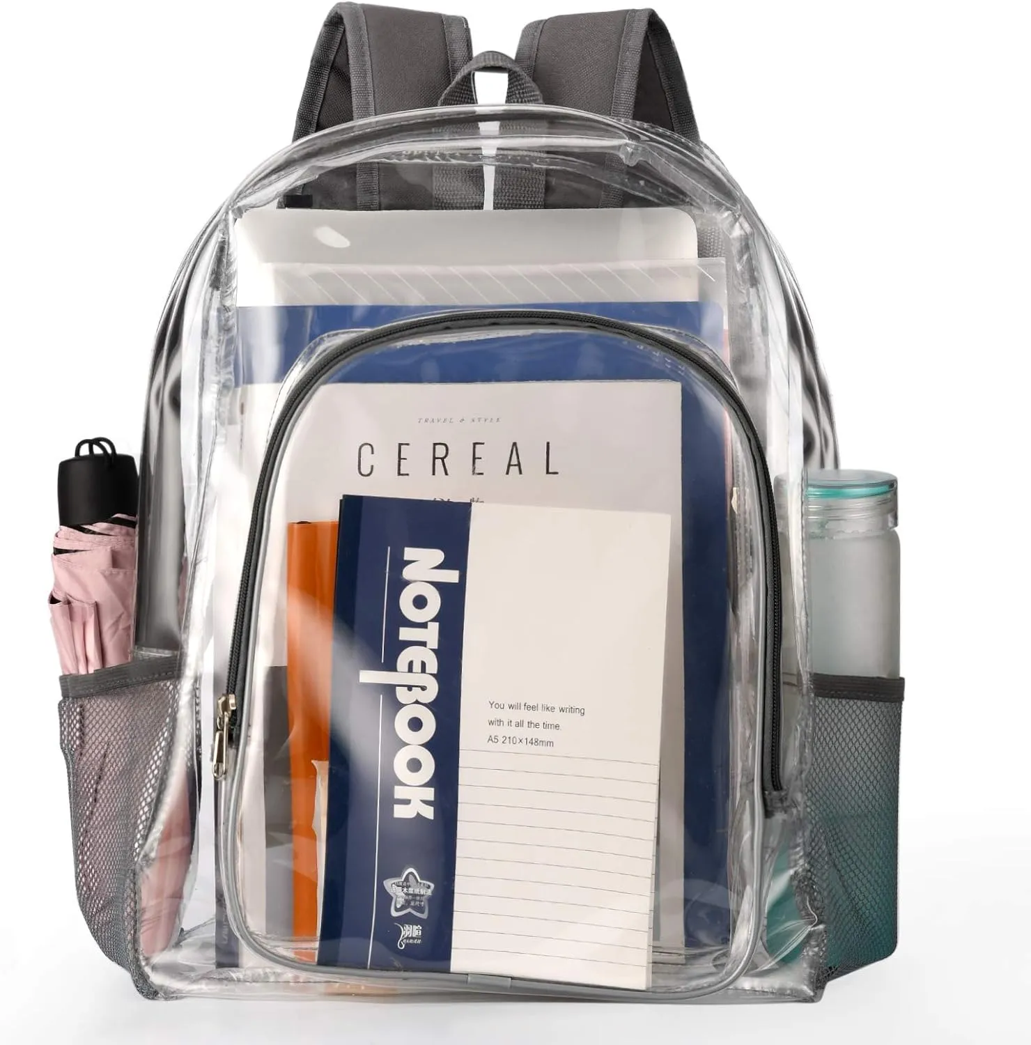 Fomaris Clear Backpack Heavy Duty See Through Plastic Clear Backpacks for Warehouse School Work Travel College (Gray)