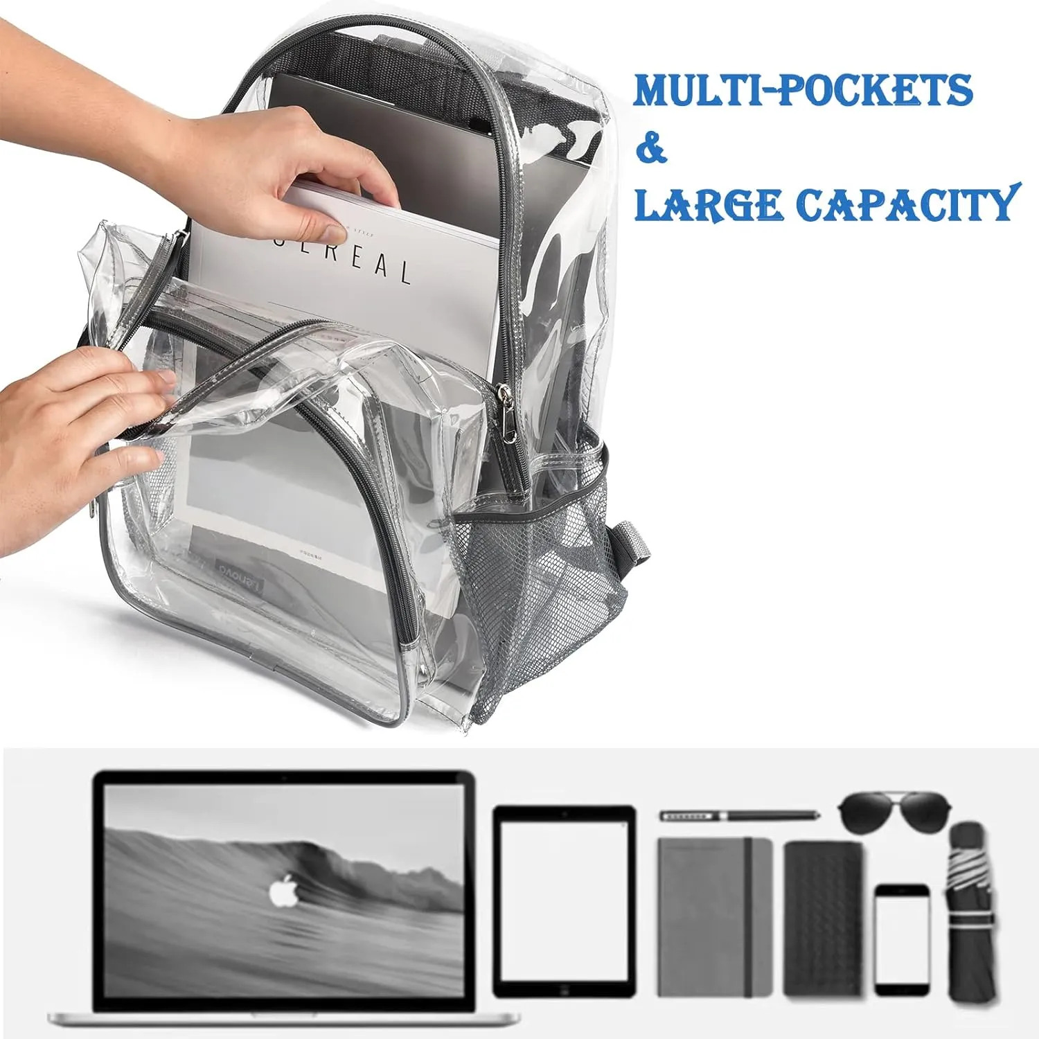 Fomaris Clear Backpack Heavy Duty See Through Plastic Clear Backpacks for Warehouse School Work Travel College (Gray)