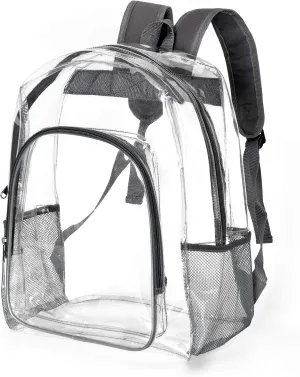 Fomaris Clear Backpack Heavy Duty See Through Plastic Clear Backpacks for Warehouse School Work Travel College (Gray)