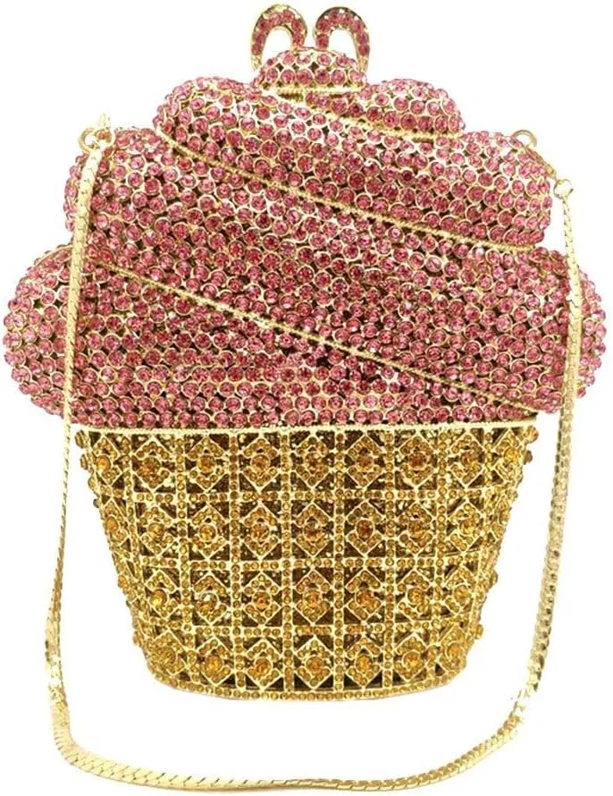 Food Shape Rhinestone Clutch Purse Cute Ice Cream Cut Crystal Purse for Prom Cocktail Party Women Handbag