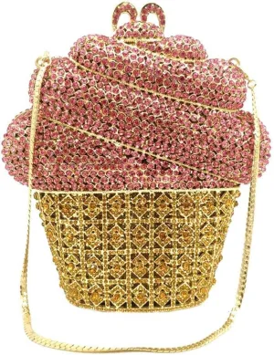Food Shape Rhinestone Clutch Purse Cute Ice Cream Cut Crystal Purse for Prom Cocktail Party Women Handbag
