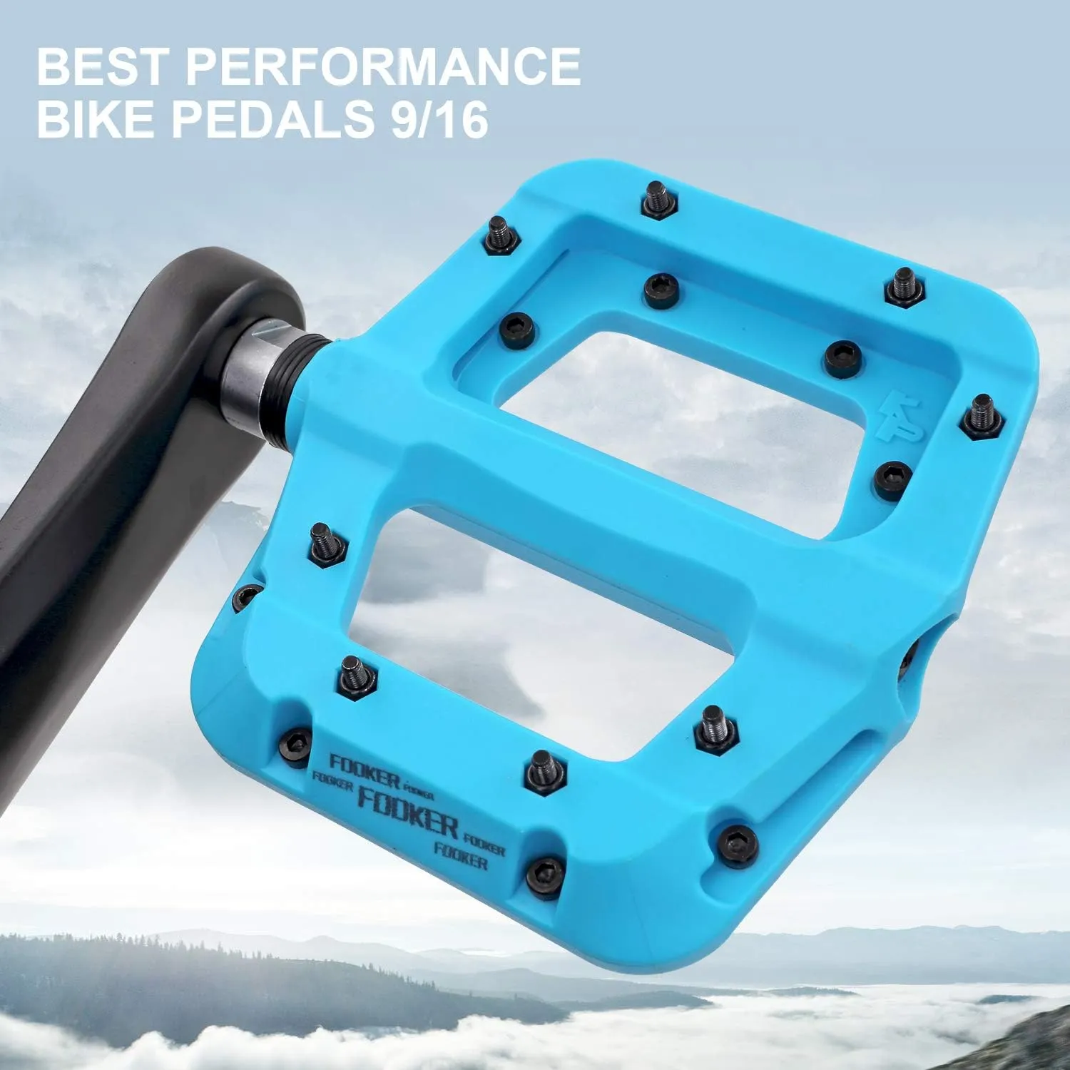 FOOKER MTB Pedals Mountain Bike Pedals 3 Bearing Non-Slip Lightweight Nylon Fiber Bicycle Platform Pedals for BMX MTB 9/16"
