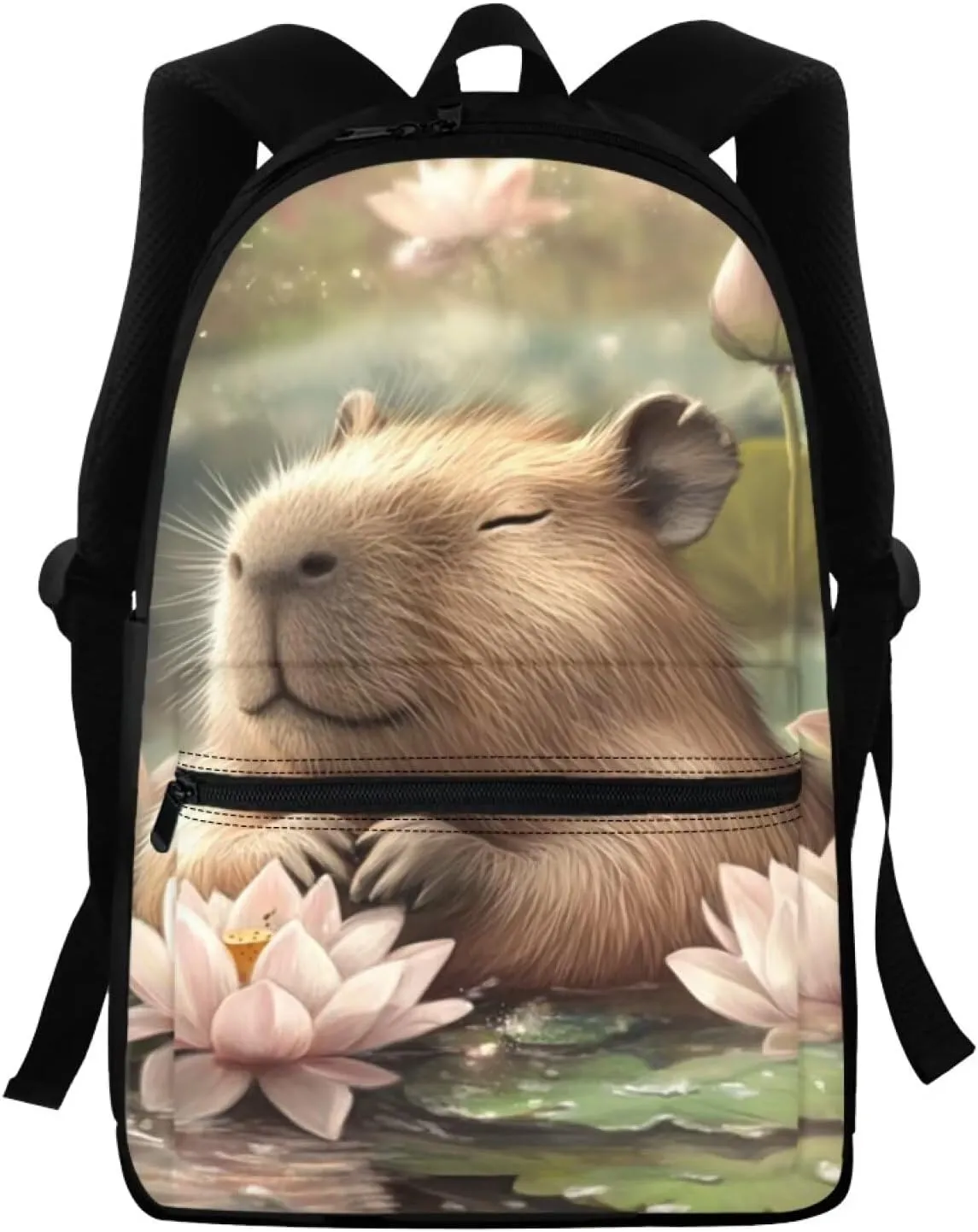 FOR U DESIGNS School Backpack for Kindergarten Girls Capybara Bookbag Ages 8-10 Lightweight Kawaii Lotus Floral Elementary School Bag Grade 1 School Supplies