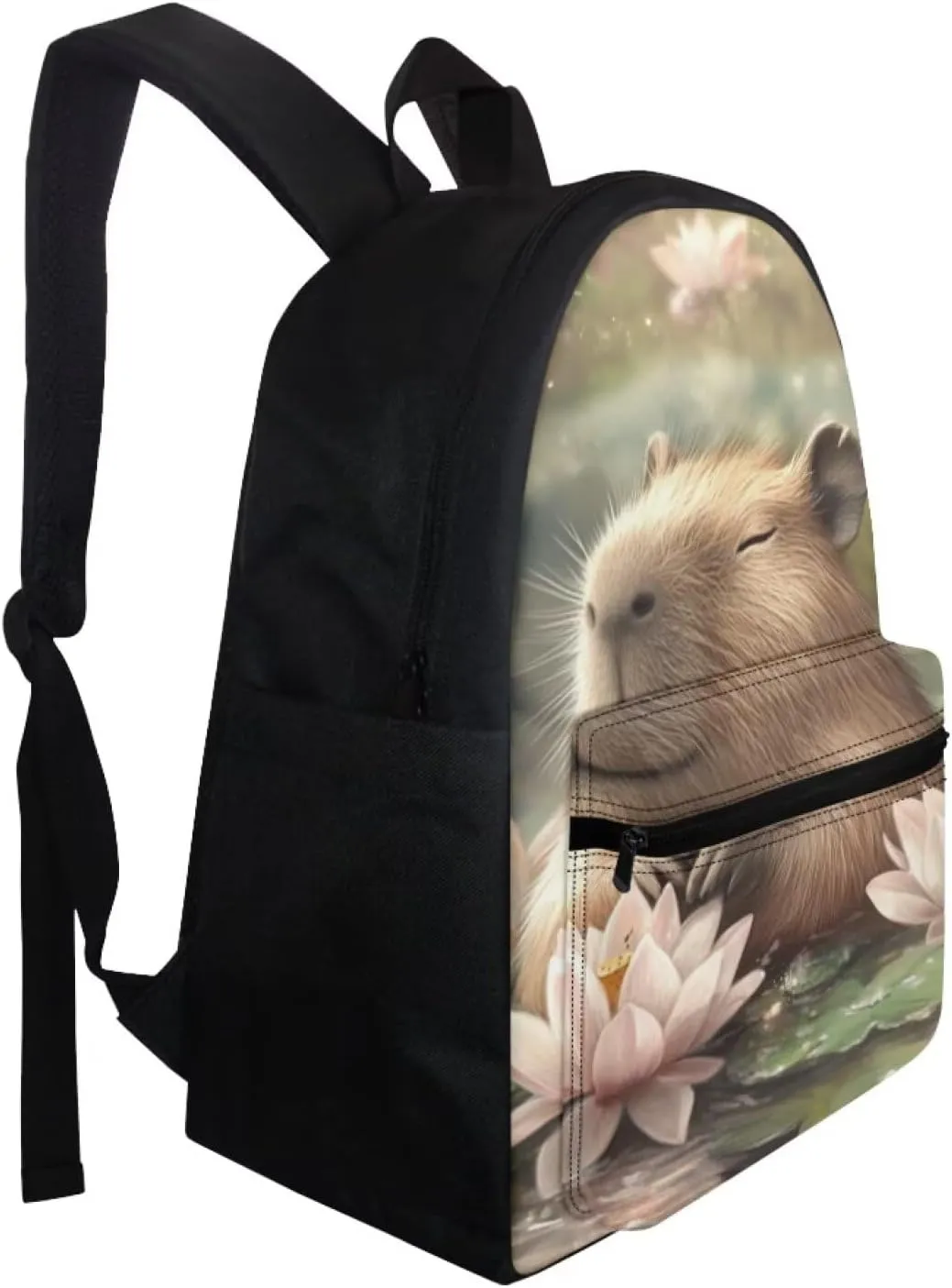 FOR U DESIGNS School Backpack for Kindergarten Girls Capybara Bookbag Ages 8-10 Lightweight Kawaii Lotus Floral Elementary School Bag Grade 1 School Supplies