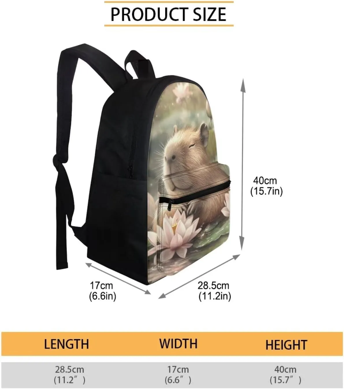 FOR U DESIGNS School Backpack for Kindergarten Girls Capybara Bookbag Ages 8-10 Lightweight Kawaii Lotus Floral Elementary School Bag Grade 1 School Supplies