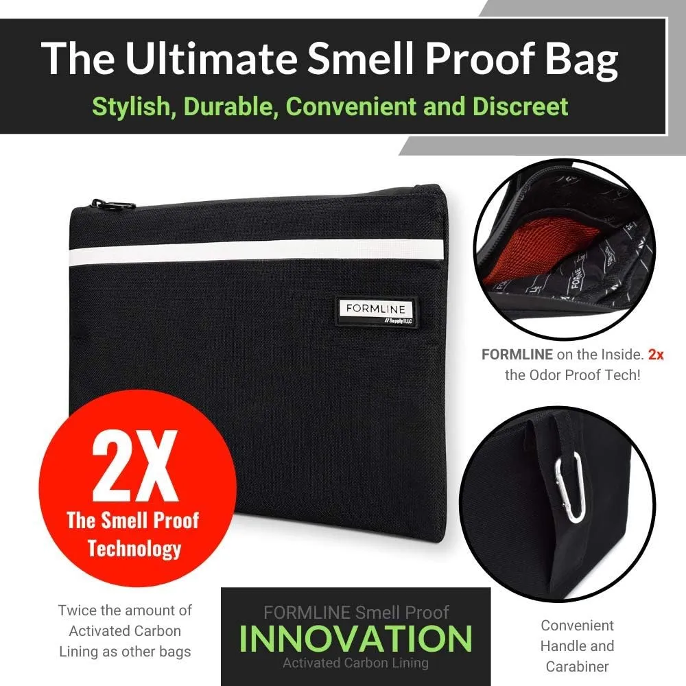 Formline Elite Smell Proof Bag - 9" x7" - Double the Odor Proof Lining with Patent Pending Center Divider Design - Eliminates All Scents - Zipper Closure Top Keeps Products Discreet and Secure