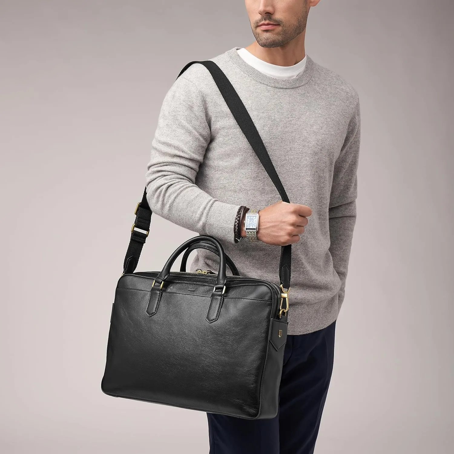 Fossil Men's Asher Leather Messenger Laptop Bag