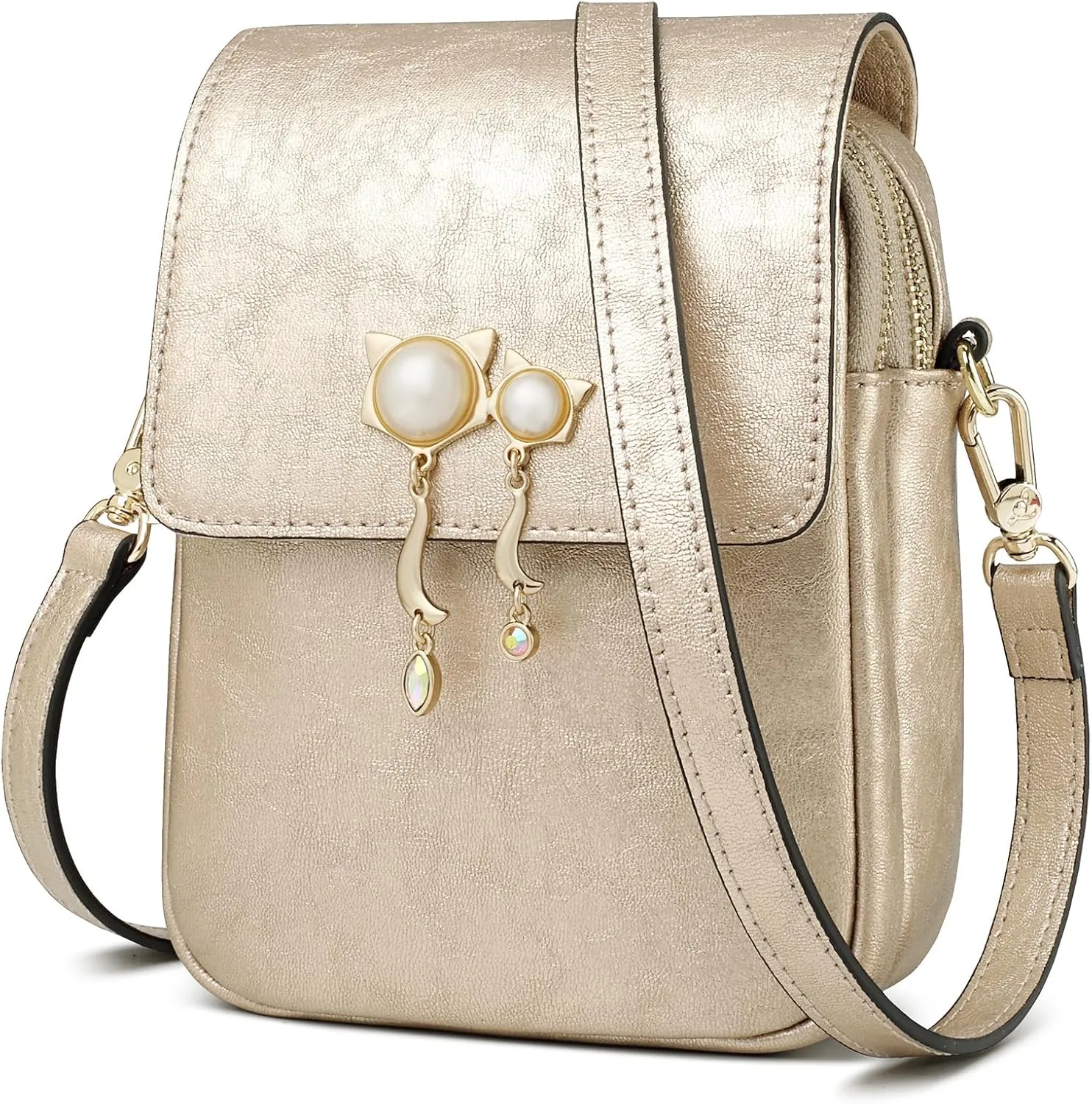 FOXLOVER Faux Leather Cell Phone Crossbody Bags for Women Mini Size Flap Magnetic Zipper Closure Trendy
