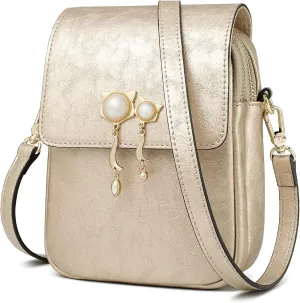 FOXLOVER Faux Leather Cell Phone Crossbody Bags for Women Mini Size Flap Magnetic Zipper Closure Trendy