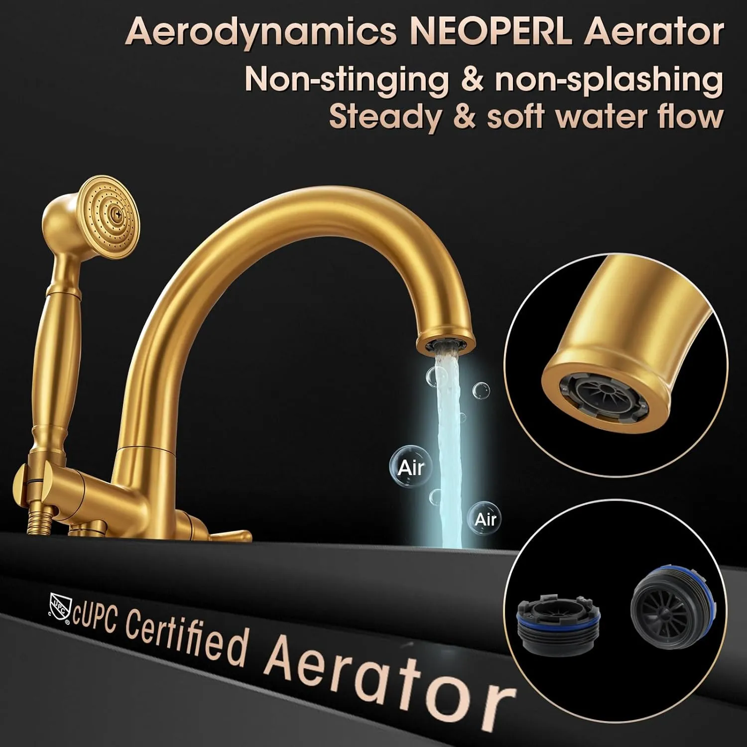 Free Standing Tub Faucet, Wintap Antique Freestanding Bathtub Faucet with Handheld Sprayer Max 6.6GPM/60PSI High Flow Floor Mount Tub Filler Brass Classic Stand Alone Tub Faucet Brushed Gold WT-9811BG