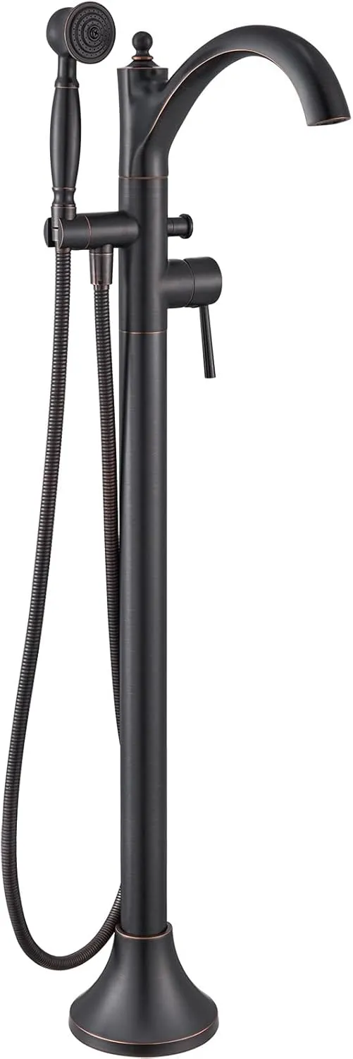 Freestanding Bathtub Faucet, Classic Free Standing Tub Faucet with Retro Handheld Sprayer High Flow Max 7.04GPM Floor Mounted Tub Fillers Swivel Spout Tub Faucets Oil Rubbed Bronze (WT-9002ORB)