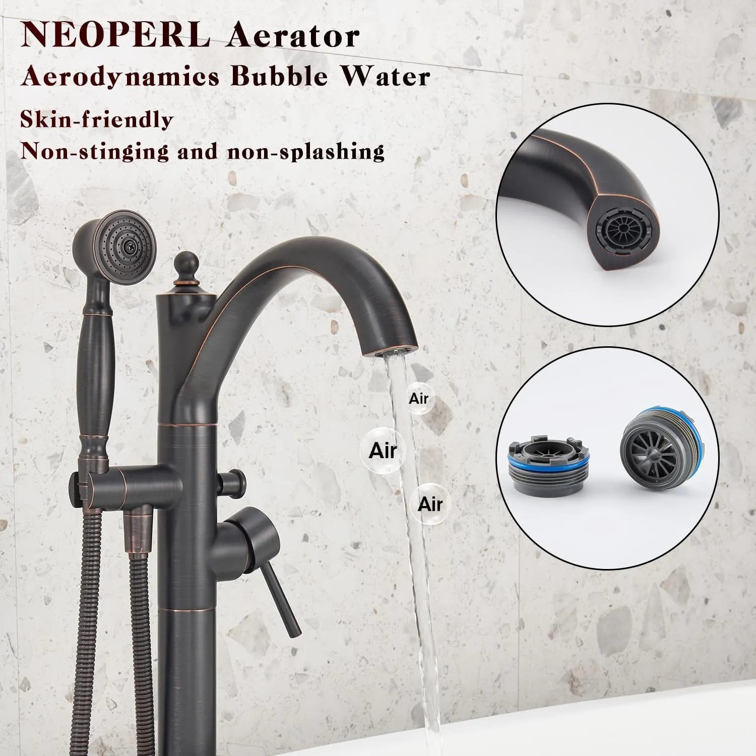 Freestanding Bathtub Faucet, Classic Free Standing Tub Faucet with Retro Handheld Sprayer High Flow Max 7.04GPM Floor Mounted Tub Fillers Swivel Spout Tub Faucets Oil Rubbed Bronze (WT-9002ORB)