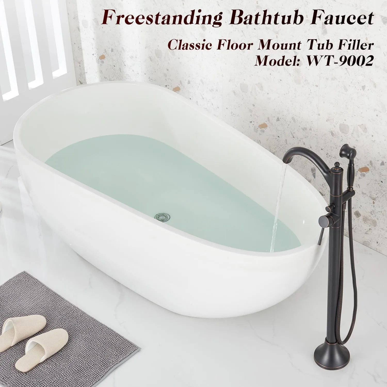 Freestanding Bathtub Faucet, Classic Free Standing Tub Faucet with Retro Handheld Sprayer High Flow Max 7.04GPM Floor Mounted Tub Fillers Swivel Spout Tub Faucets Oil Rubbed Bronze (WT-9002ORB)