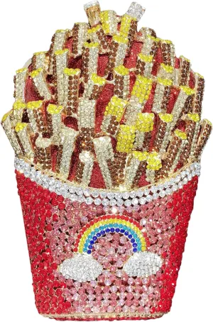French Fries Chips Rhinestone Clutch Women Crystal Handbag Sparkly Evening Bag Purses for Wedding Party
