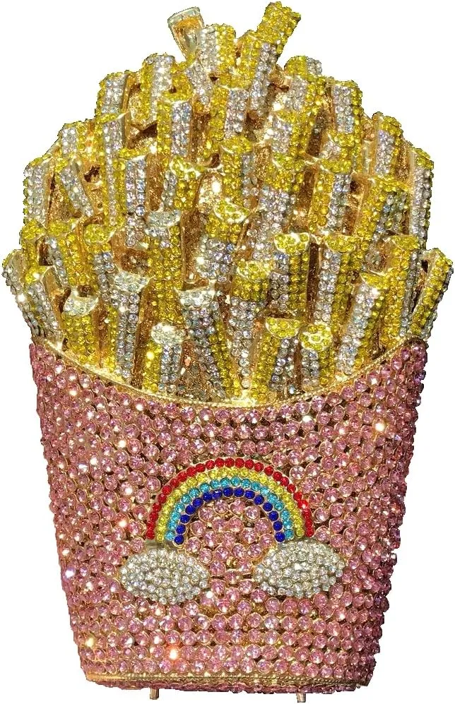French Fries Chips Rhinestone Clutch Women Crystal Handbag Sparkly Evening Bag Purses for Wedding Party