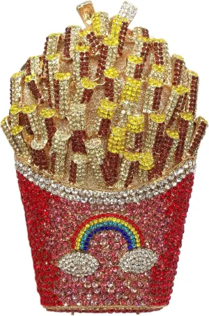 French Fries Chips Rhinestone Clutch Women Crystal Handbag Sparkly Evening Bag Purses for Wedding Party