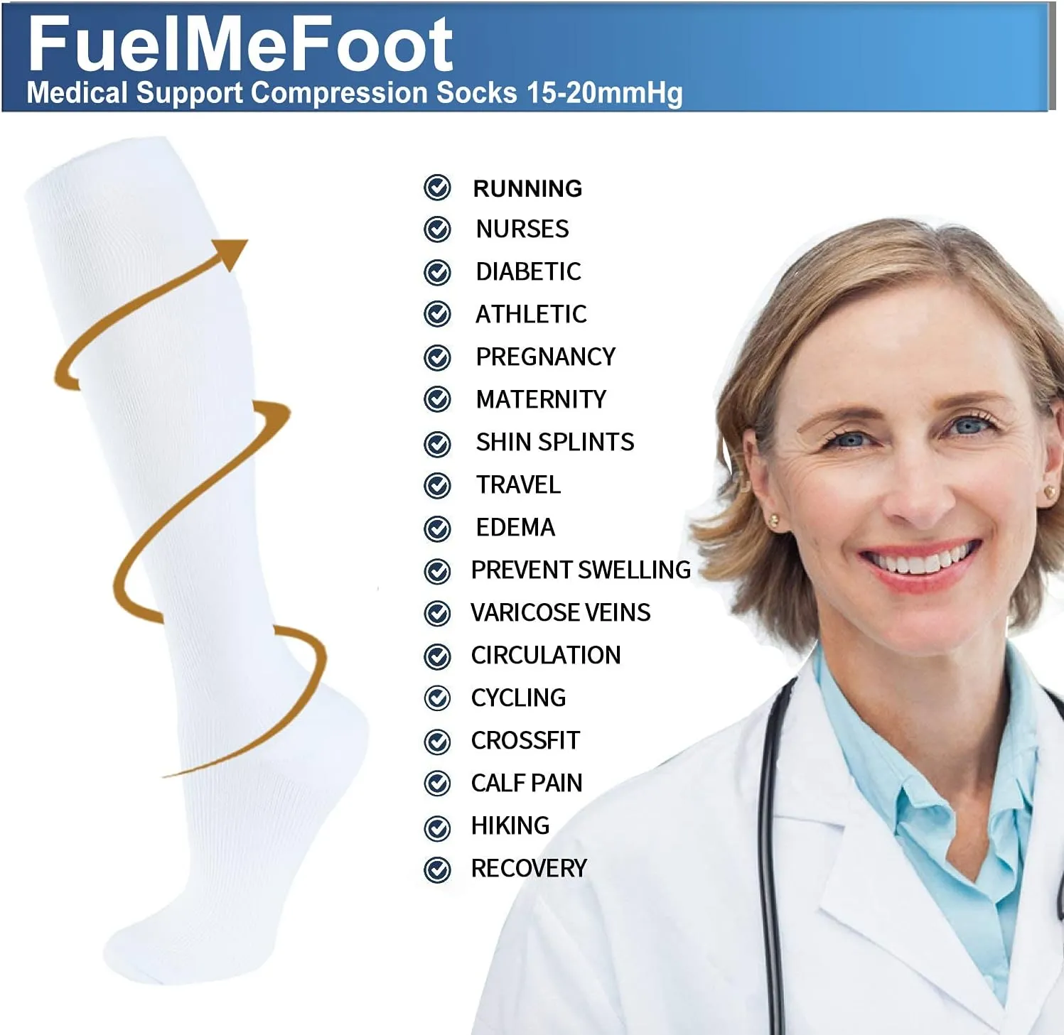 FuelMeFoot 3 Pack Copper Compression Socks - Compression Socks Women & Men Circulation - Best for Medical,Running,Athletic