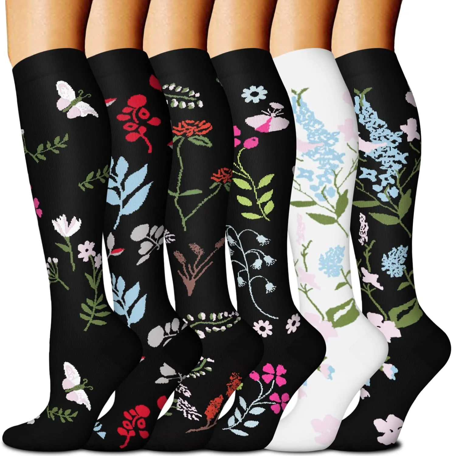 FuelMeFoot 6 Pairs Compression Socks for Women & Men 15-20mmHg Graduated Support Knee High Socks for Nurses, Travel, Athletic