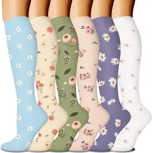 FuelMeFoot 6 Pairs Compression Socks for Women & Men 15-20mmHg Graduated Support Knee High Socks for Nurses, Travel, Athletic