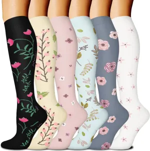 FuelMeFoot 6 Pairs Compression Socks for Women & Men 15-20mmHg Graduated Support Knee High Socks for Nurses, Travel, Athletic