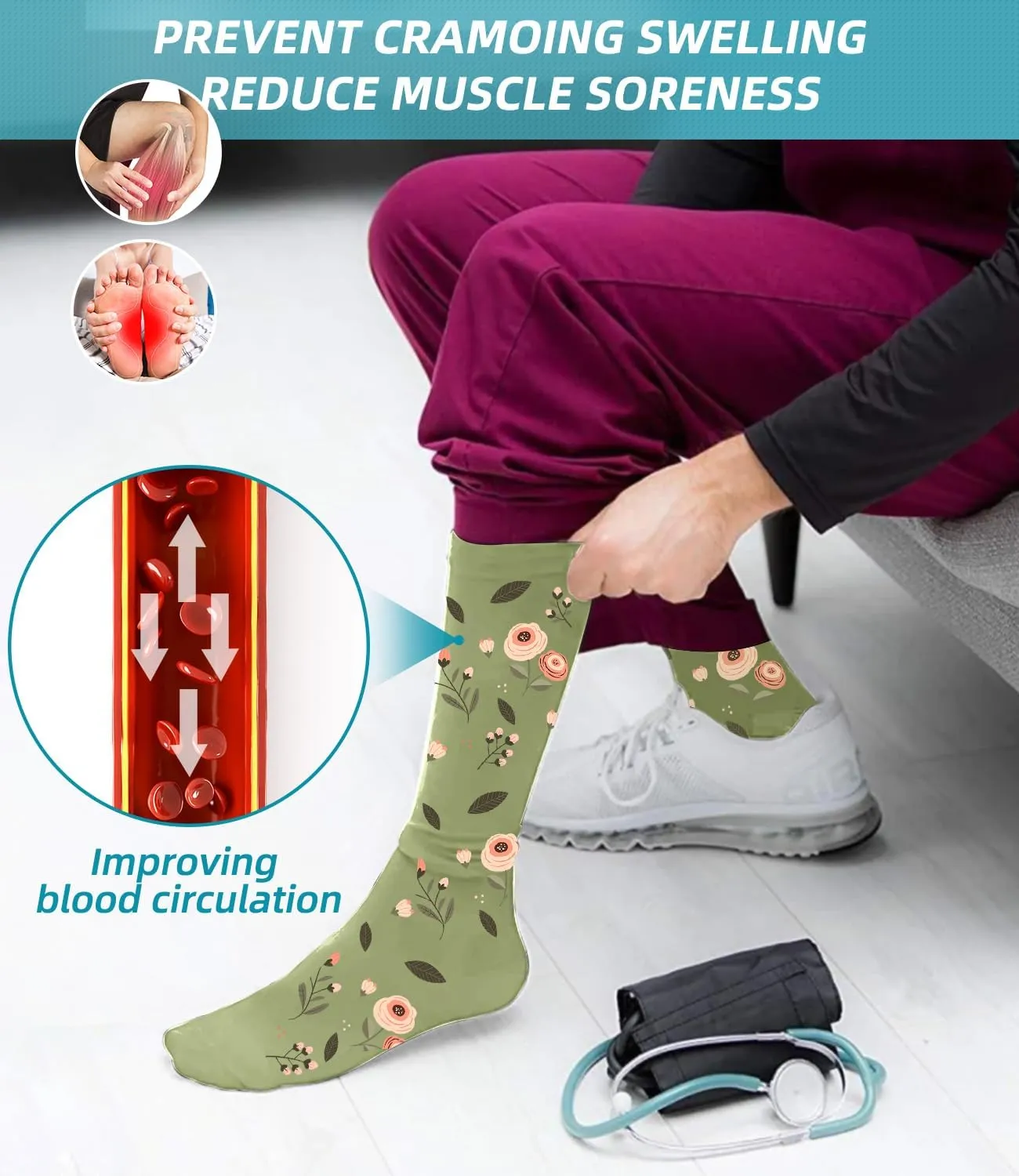 FuelMeFoot 6 Pairs Compression Socks for Women & Men 15-20mmHg Graduated Support Knee High Socks for Nurses, Travel, Athletic