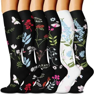 FuelMeFoot 6 Pairs Compression Socks for Women & Men 15-20mmHg Graduated Support Knee High Socks for Nurses, Travel, Athletic