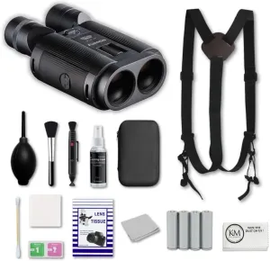 Fujinon 20x40 Techno-Stabi Image-Stabilized Binoculars Bundle with 4 Pack AAA Batteries   Binocular Harness Strap   Cleaning Kit   Cleaning Cloth (5 Items)