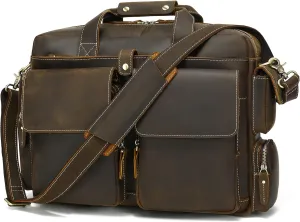 Full Grain Leather Briefcase Messenger Laptop Bag For Men Up To 17" Work Business Travel