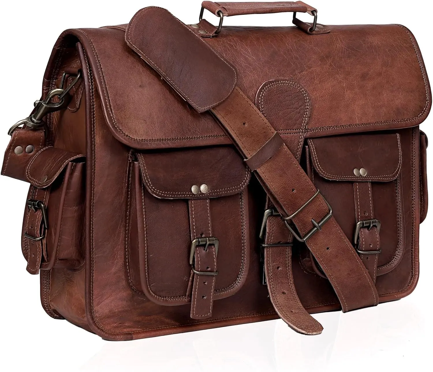 Full Grain Leather Messenger Bag – Large Vintage Laptop Satchel, Office Briefcase, College Shoulder Bag, Gift for Men & Women
