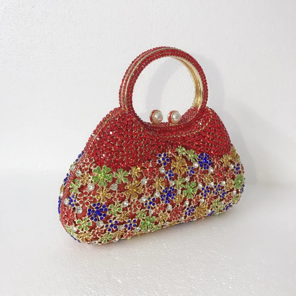 Full Rhinestones Clutch Metal Flower Evening Bag