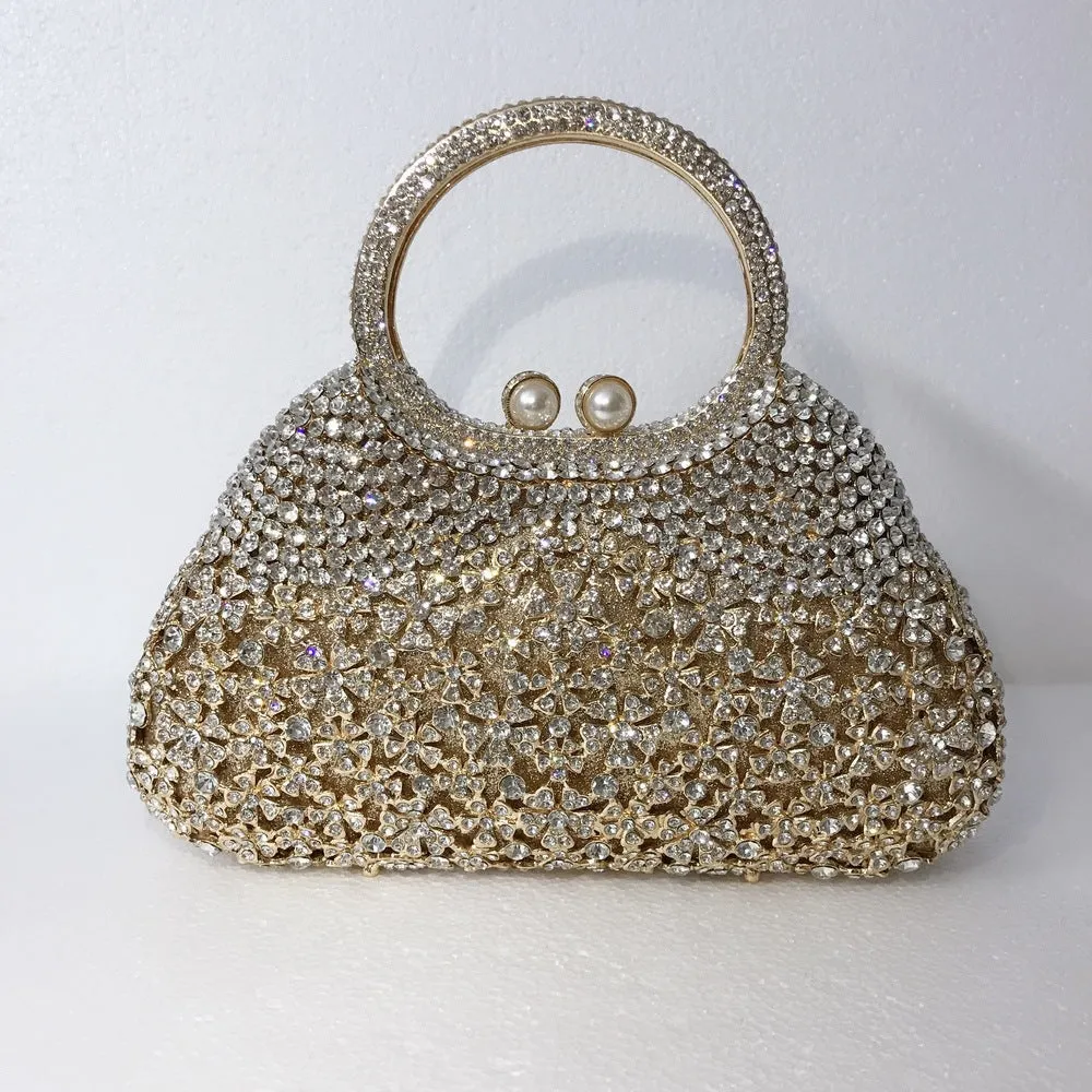 Full Rhinestones Clutch Metal Flower Evening Bag