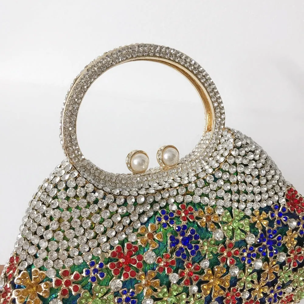 Full Rhinestones Clutch Metal Flower Evening Bag
