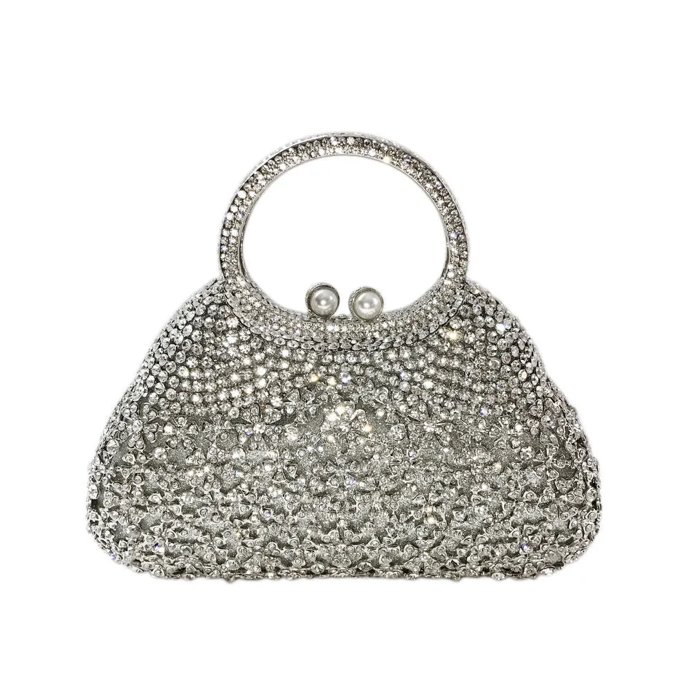 Full Rhinestones Clutch Metal Flower Evening Bag
