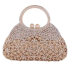 Full Rhinestones Clutch Metal Flower Evening Bag