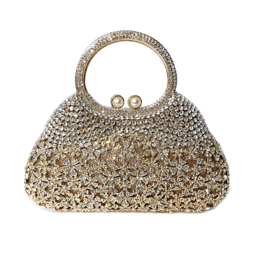 Full Rhinestones Clutch Metal Flower Evening Bag