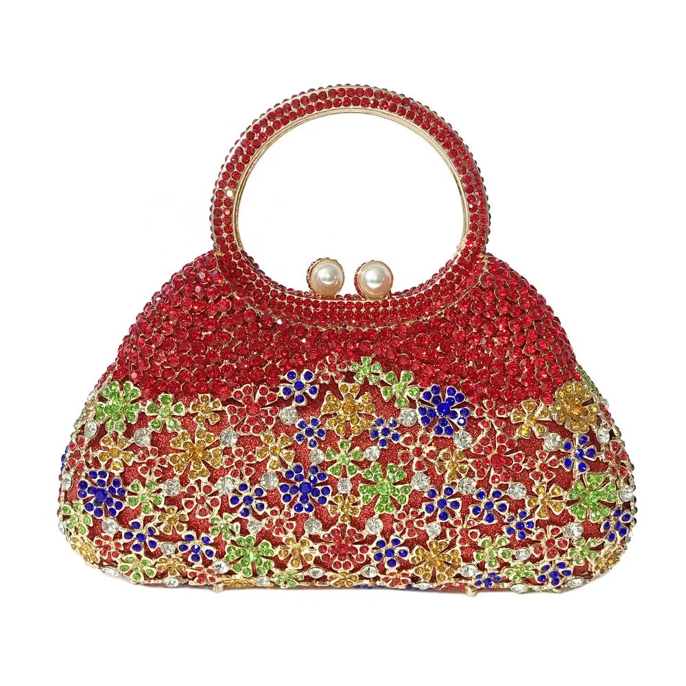 Full Rhinestones Clutch Metal Flower Evening Bag