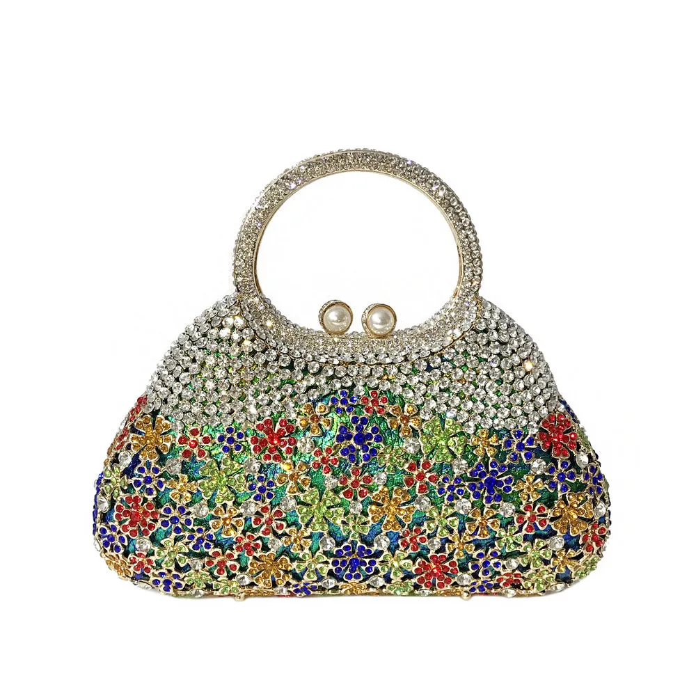 Full Rhinestones Clutch Metal Flower Evening Bag
