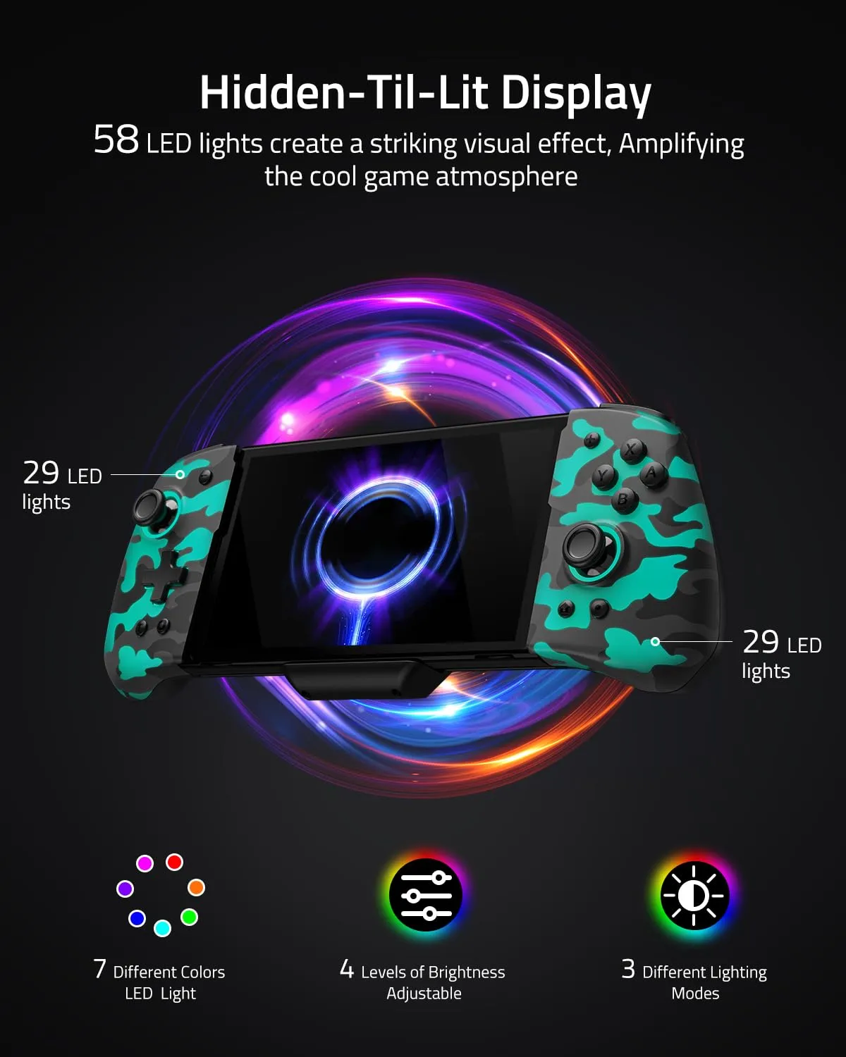 FUNLAB Switch Handheld Controller for Nintendo/OLED Joycons Customizable Switch Controller, Luminous Ergonomic Controls Camo, Switch Joypad Replacement with Adjustable Color, Turbo, Mapping