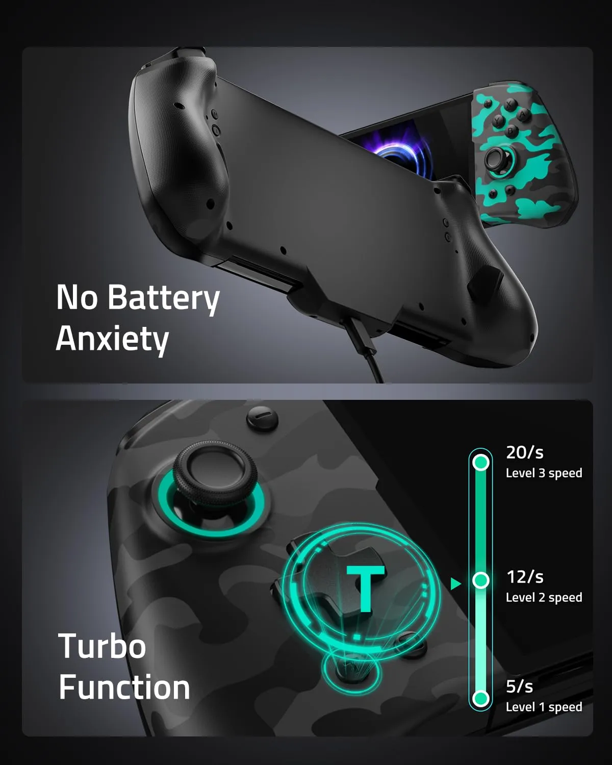 FUNLAB Switch Handheld Controller for Nintendo/OLED Joycons Customizable Switch Controller, Luminous Ergonomic Controls Camo, Switch Joypad Replacement with Adjustable Color, Turbo, Mapping