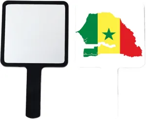 Funny Senegal Map and National Flag Makeup Mirror with Handle, Square Portable Travel Handheld Mirror for Women Girls Daily Makeup, Facial Care Black 9×16Cm