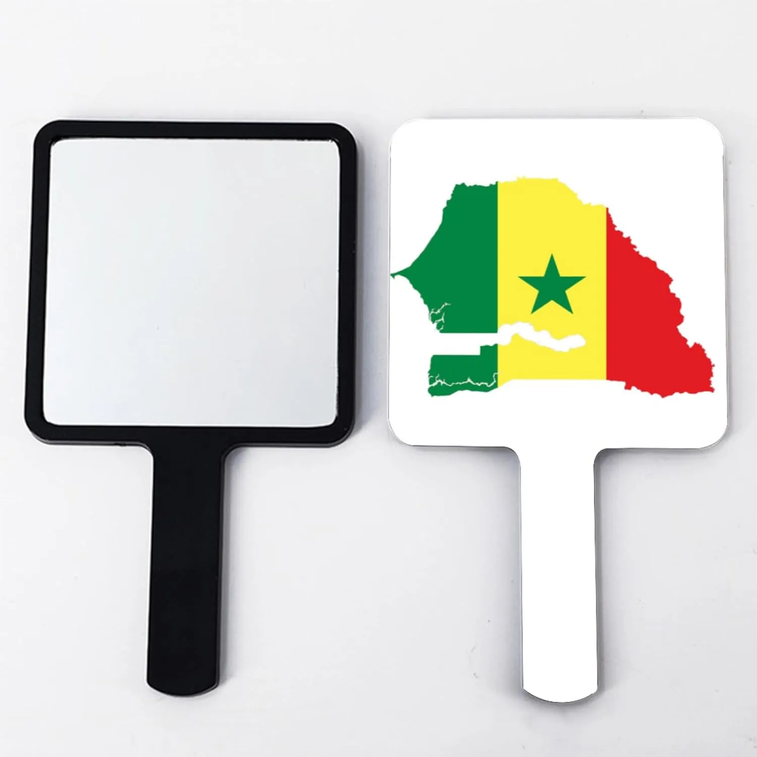 Funny Senegal Map and National Flag Makeup Mirror with Handle, Square Portable Travel Handheld Mirror for Women Girls Daily Makeup, Facial Care Black 9×16Cm