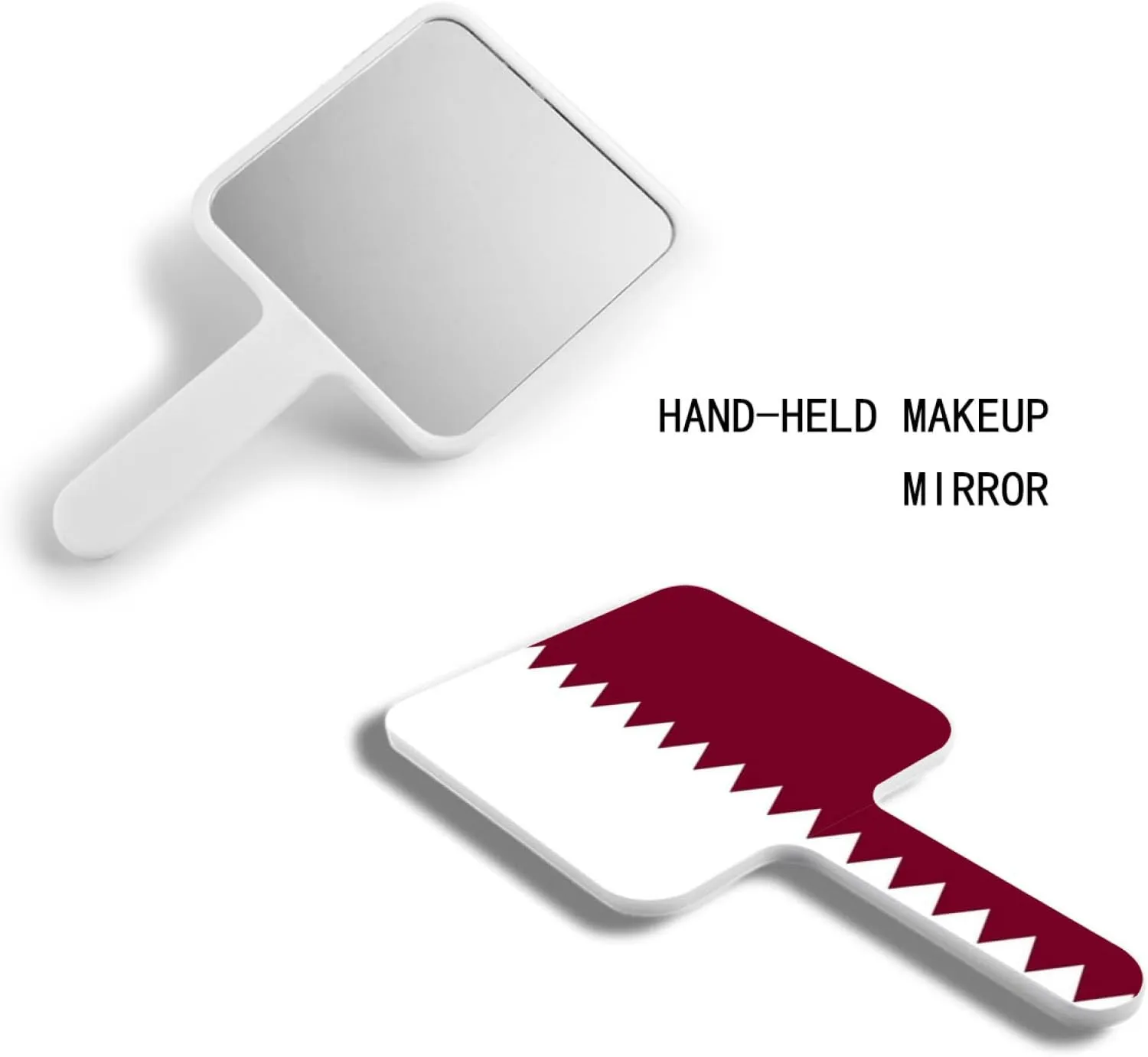 Funny The State of Qatar Flag Makeup Mirror with Handle, Square Cosmetic Hand Mirror, Portable Travel Handheld Mirror for Shaving, Facial Care White 9×16Cm