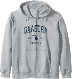 Gaastra Michigan MI Vintage Athletic Navy Sports Design Zip Hoodie