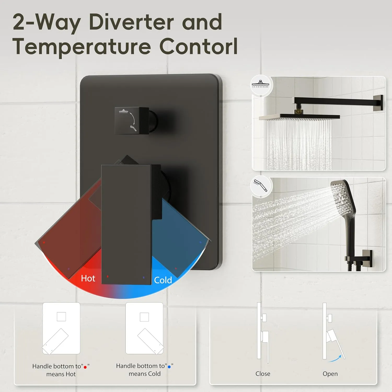 Gabrylly Shower System, 10 Inches Rain Shower Heads with Handheld Spray Combo, Wall Mounted Shower Faucets Sets Complete with Shower Valve Kit, Shower Head and Handle Set, Matte Black