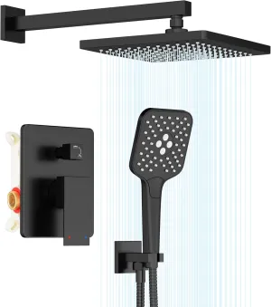 Gabrylly Shower System, 10 Inches Rain Shower Heads with Handheld Spray Combo, Wall Mounted Shower Faucets Sets Complete with Shower Valve Kit, Shower Head and Handle Set, Matte Black